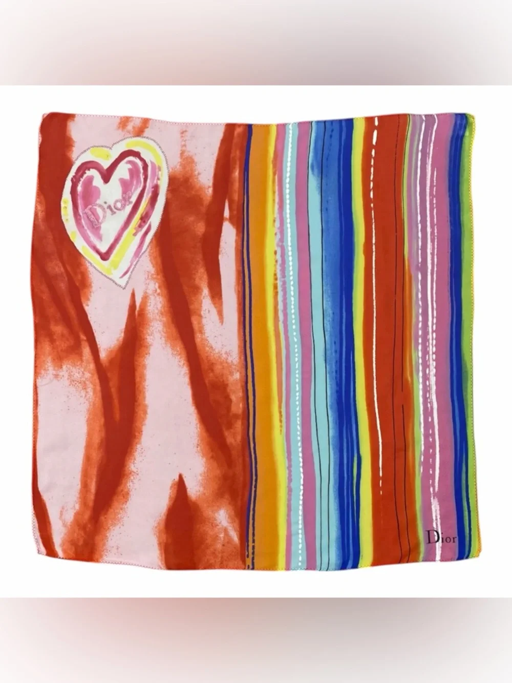 AUTHENTIC Christian Dior Multicolor Glitter Heart Silk Scarf